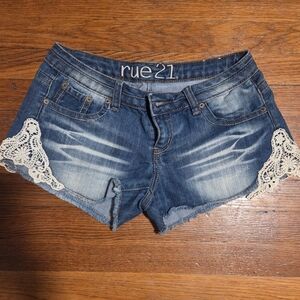 Rue21 Women's Blue Denim Shorts with Lace Trim